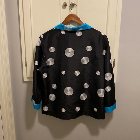 Black and sky blue open jacket with metallic embroidered details, size large - Picture 3 of 6